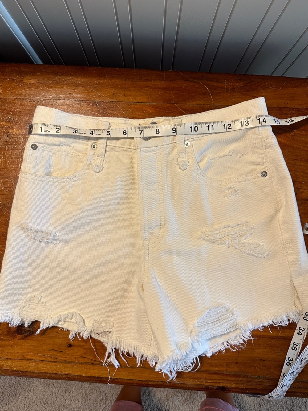 We The Free White Distressed Frayed Denim Shorts